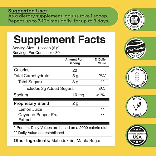 Miniatura 2 de Grass Root Naturals Master Cleanse Detox Powder - Limonada Detox Suplemento a base de plantas de 3 días con limón, jarabe de arce y dieta de cayena,