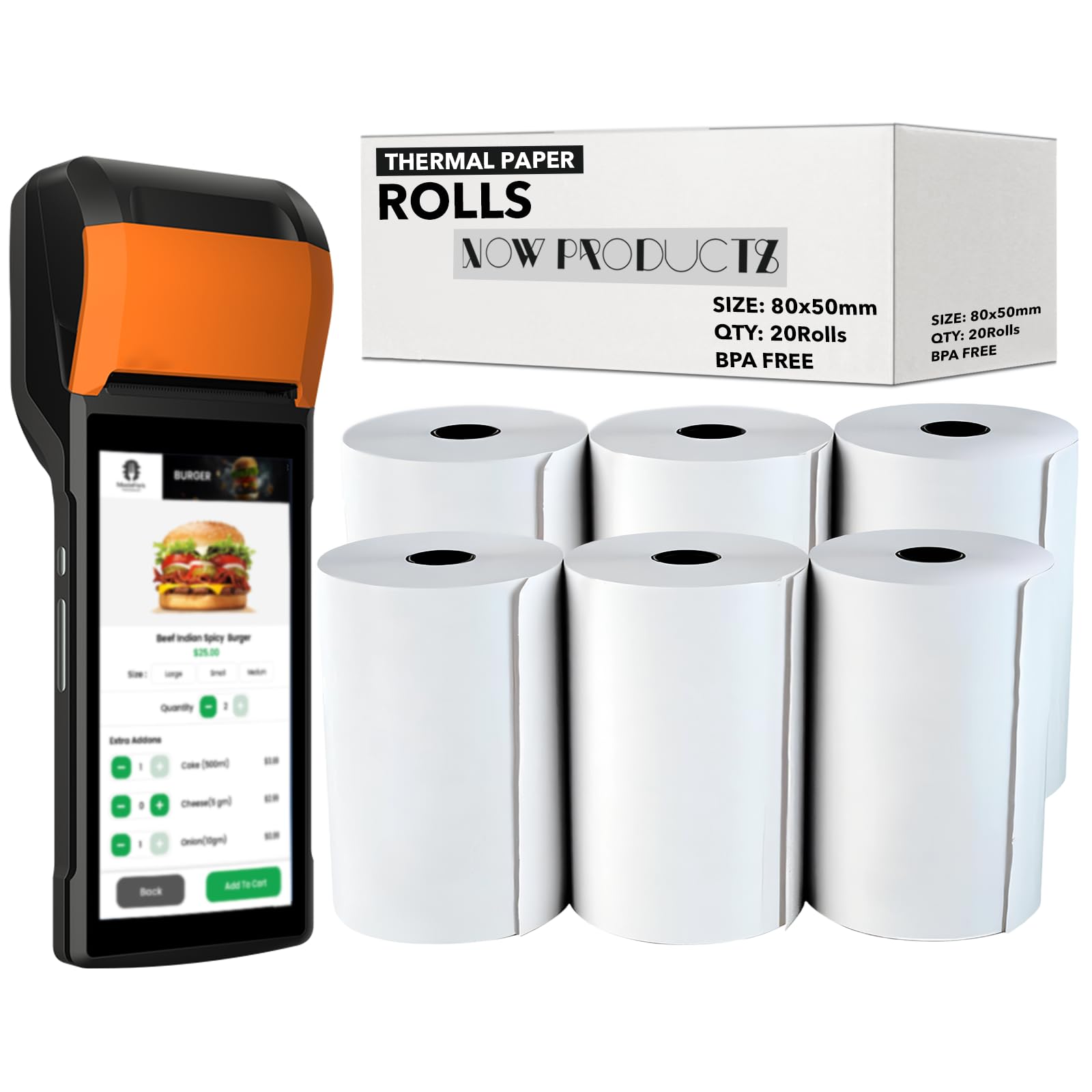 Thermal Receipt Paper Rolls, 80 x 50 mm, BPA Free, for Just Eat, Uber Eats and Mobile Card Machines, PDQ Credit Card Machines, POS Cash Register, 20 Rolls