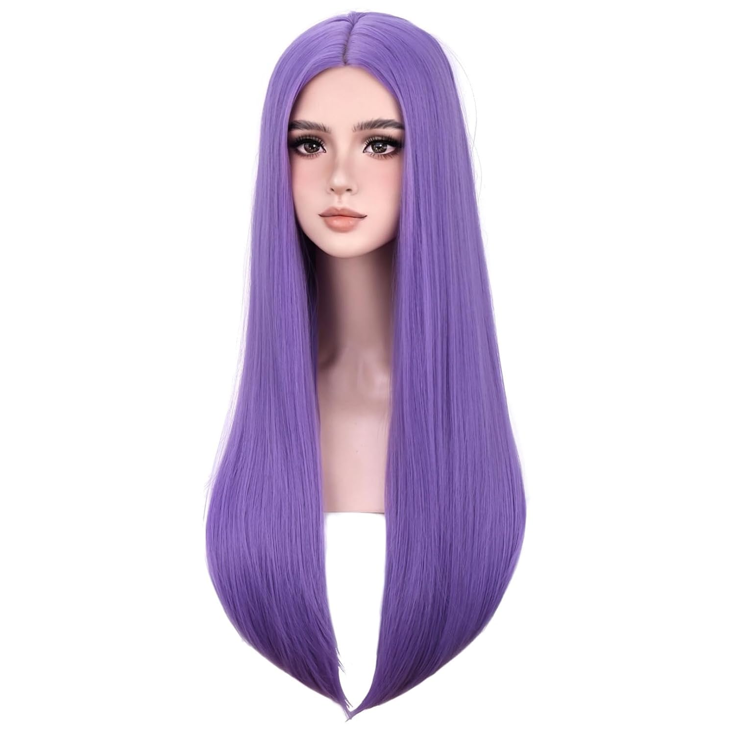 BERON 26 inches Silky Long Straight Wig Charming Women Girls Straight Wigs for Cosplay Party or Daily Use Wig Cap Included (Light Purple)