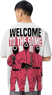 The Souled Store Squid Game: Welcome to The Game Men and Boys Short Sleeves Round Neck White Graphic Printed Cotton Oversi...