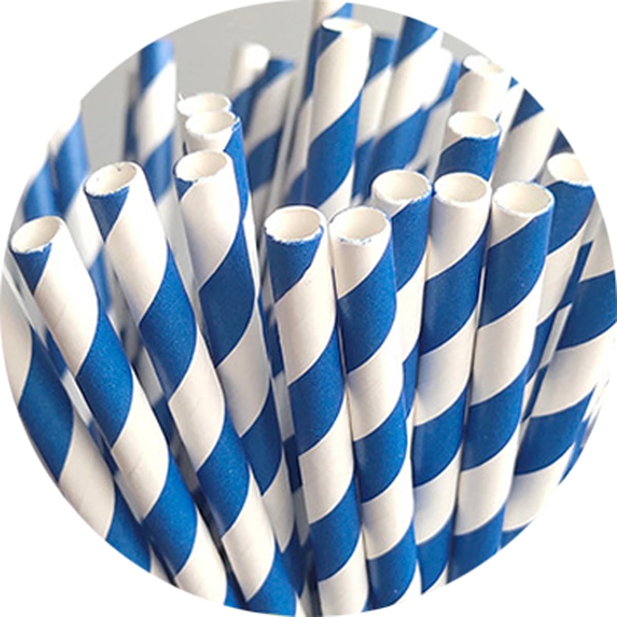 50 sztuk papierowych słomek do picia, biodegradowalne papierowe słomki do picia, koktajli, kawy, zimnych napojów (wzór w paski) (białe/ciemnoniebieskie paski)