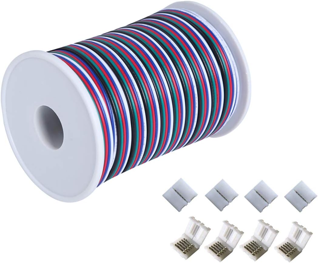 C-able 65.6ft(20m) RGBW Wire Extension Cable with Spool, 12V RGBW 5Pin Led Lights Wires Strip Kit Extend Wire for 5050 3528, with 8PCS RGBW Led Strip Connectors