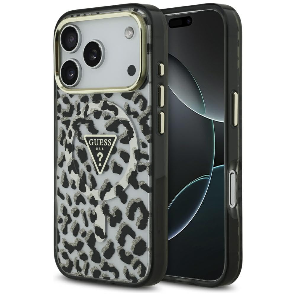Coque iPhone 17 Pro Guess léopard compatible MagSafe paillettes noire - 8