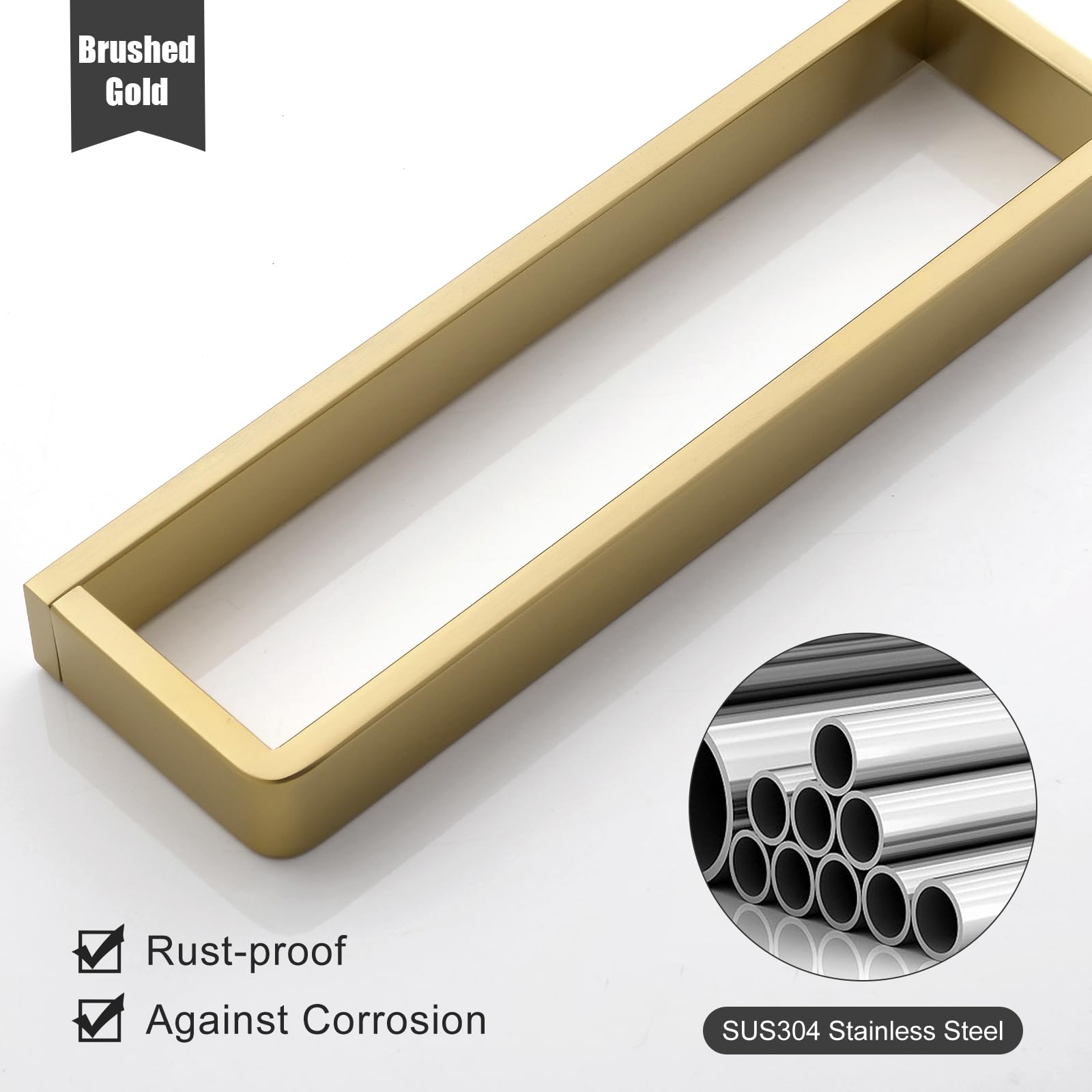 YACVCL Bathroom Towel Bar Brushed Gold, 30cm/11.8in 304 Stainless Steel Bath Accessories Towel Rack Hanger - Image 3