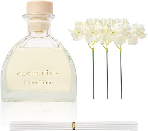 Miniatura 4 de COCORRÍNA Difusor de varillas  Difusor de varillas de lino limpio de 8.5 onzas con 8 varillas para decoración de estantes de baño del hogar