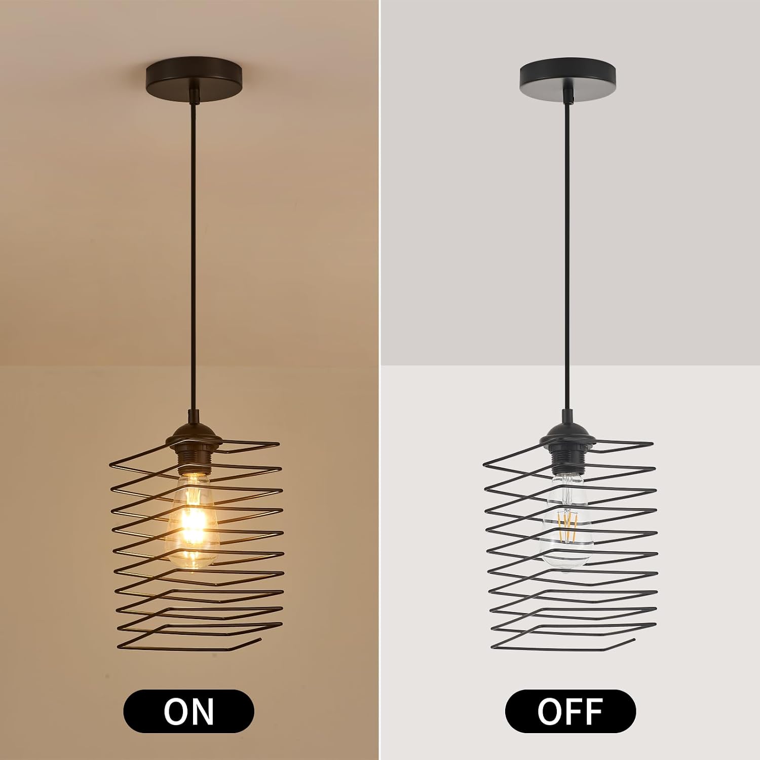 E26 Kitchen Island Black Pendant Light Farmhouse Mini Hanging Light Industrial Metal Square Pendant Lamp Vintage Ceiling Light for Dinning Room Hallway