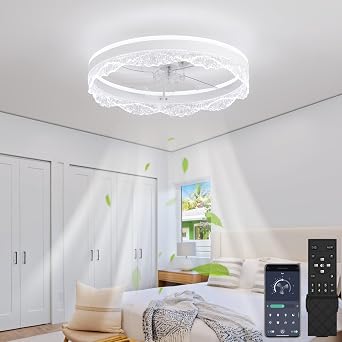 50CM Modern Ceiling Fan with Light, LED Dimmabl Fan Lamp with Remote Control, 30W 3000lm Dimming Lighting Fixture for Living Room Bedroom Ceiling Lights, Mute 6 Speeds, Reversible, White B [Energy Class E]