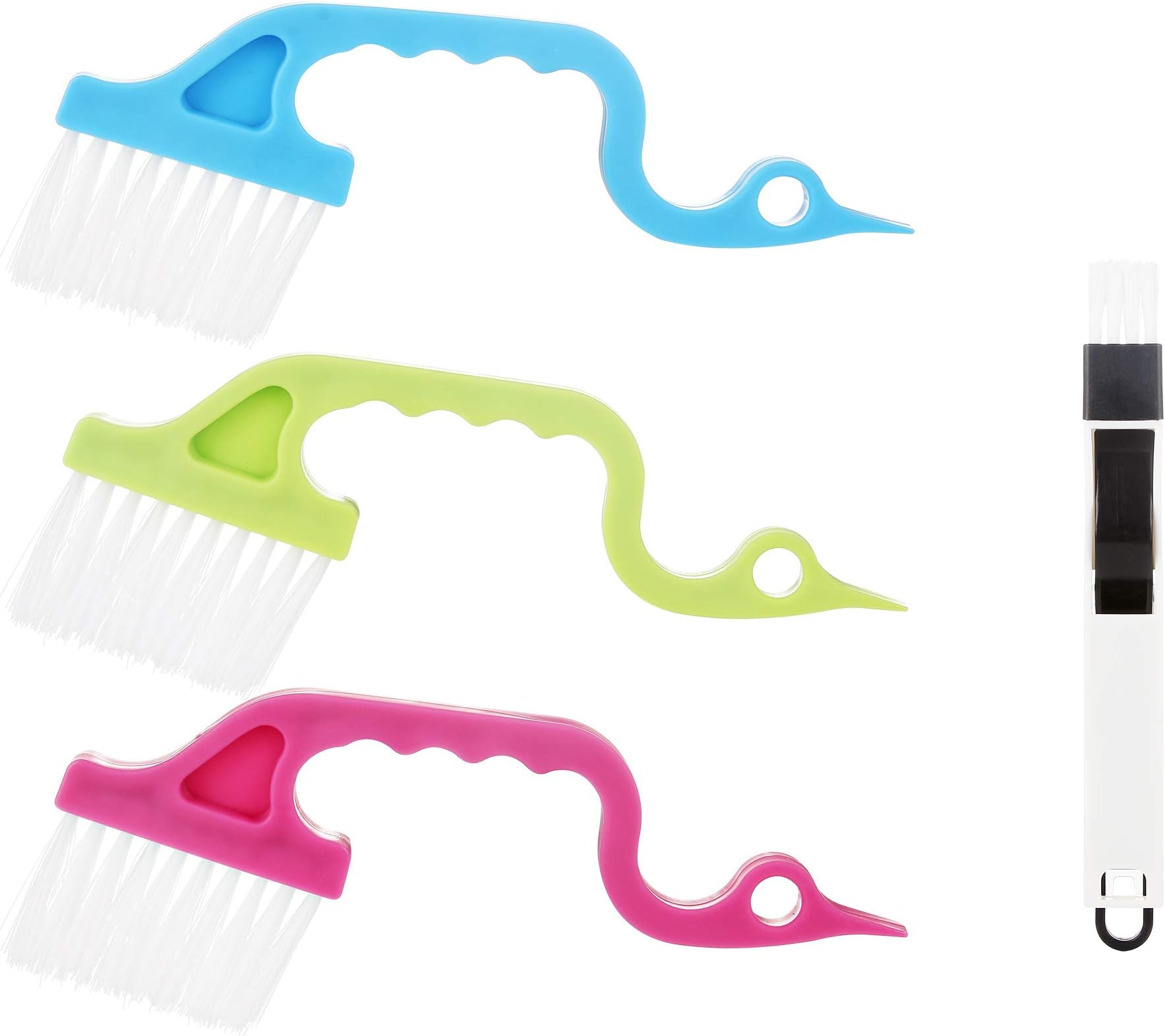 4 Pcs Window Track Groove Gap Cleaning Brushes and Dustpan Multifunctional Cleaning Brushes Hand-held Door Kitchen Corner Cleaning Tools,Blue,Green and Rose