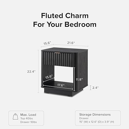 Miniatura 2 de Mopio Brooklyn - Mesita de noche negra moderna, mesita de noche de granja pequeña, mesita de noche con cajón, mesa auxiliar con almacenamiento,