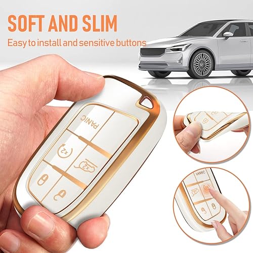 Miniatura 5 de Plifal Funda para llavero Jeep Grand Cherokee Compass Renegade RAM Truck Dodge Challenger Charger SRT Durango Viper Journey Chrysler Fiat para llave