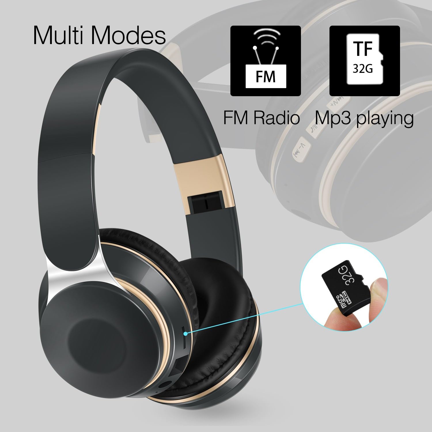 RAT TAIL Auriculares Bluetooth, cómodos auriculares inalámbricos estéreo con micrófono, orejeras suaves/plegables/radio SD/TF/FM, tiempo de reproducción de 20 horas, ideal para