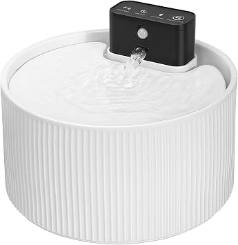 Katzenbrunnen Kabellos Keramik, Wiederaufladbar Batteriebetrieben 4000mAh 2.2L Trinkbrunnen mit Bewegungsmelder, Mehrfachfiltration Trinkbrunnen Schüssel für Katze und Hunde, Superleise