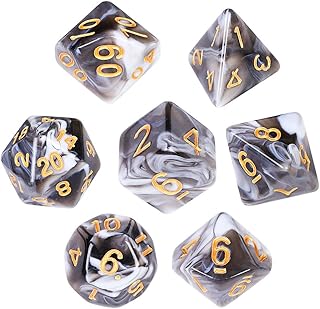 CiaraQ Polyhedral Dice Set with Black Drawstring Pouch, One Double-Colors Complete Dice Sets of D4 D6 D8 D10 D% D12 D20 Compatible with Dungeons and Dragons DND RPG MTG Table Games (Black-White)