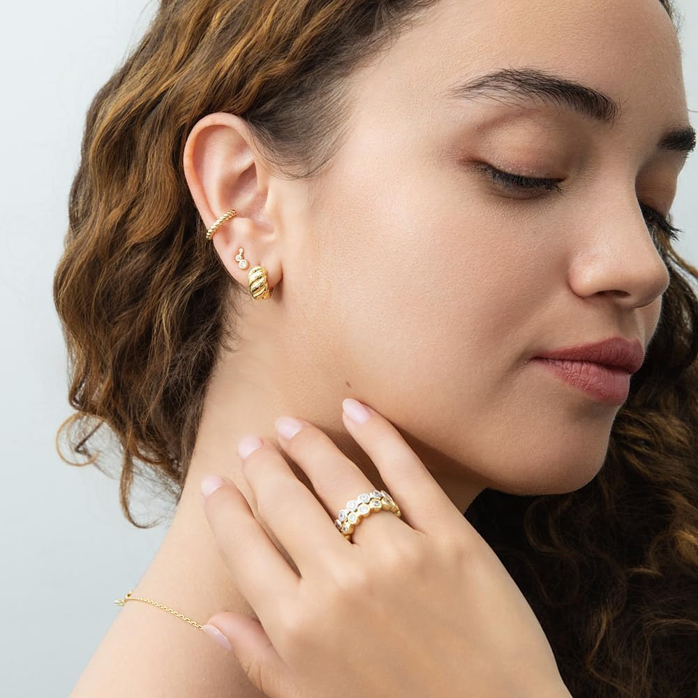 BERRICLE Sterling Silver Helix Cartilage Stud Earrings for Women, Cubic Zirconia CZ - Bar, Bubble, Crescent Moon, Flower, Leaf, Rose Flower, Graduated Styles