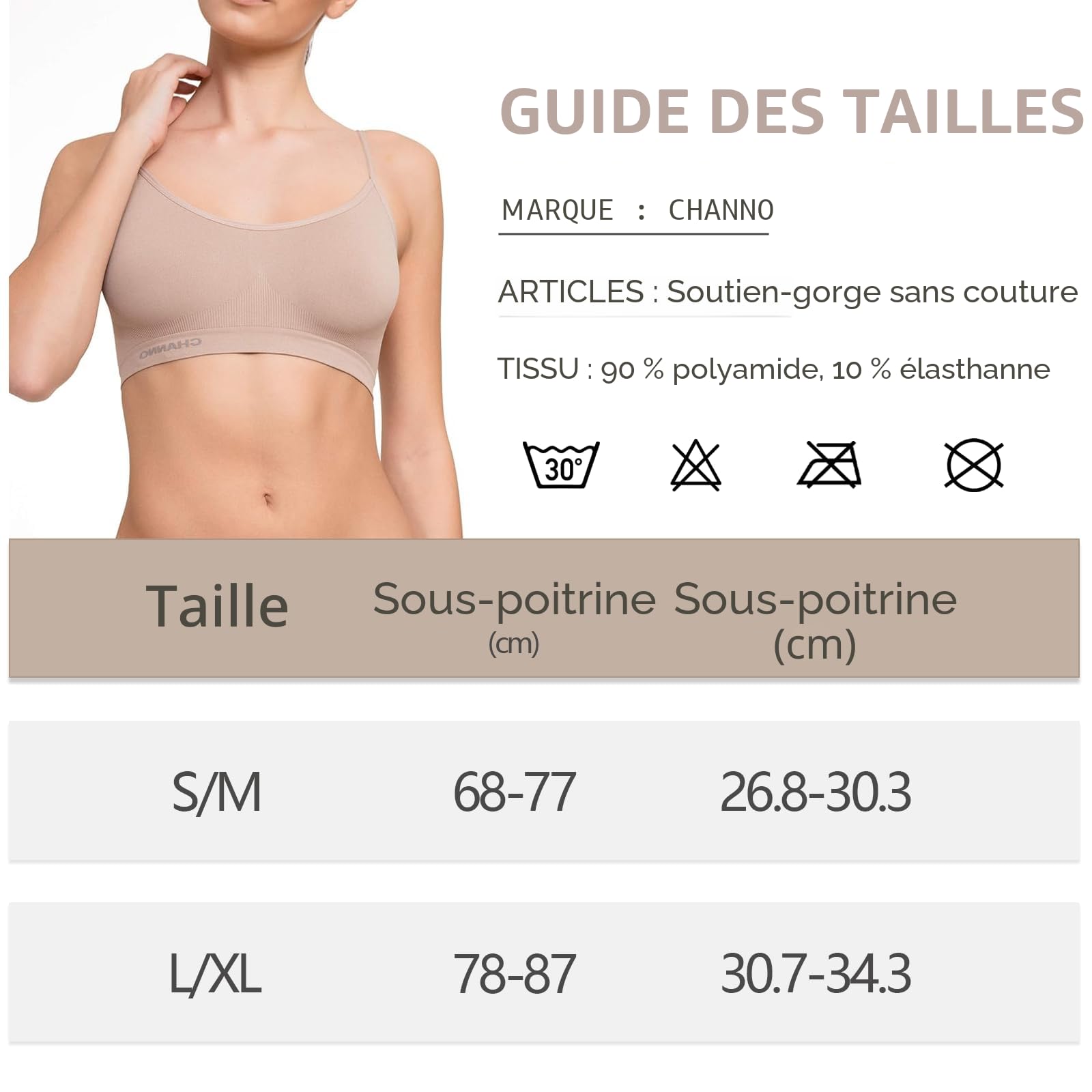 Channo Soutiens-Gorge Invisibles sans Coutures, sans Coussinets et sans Armatures en avec Bretelles réglables