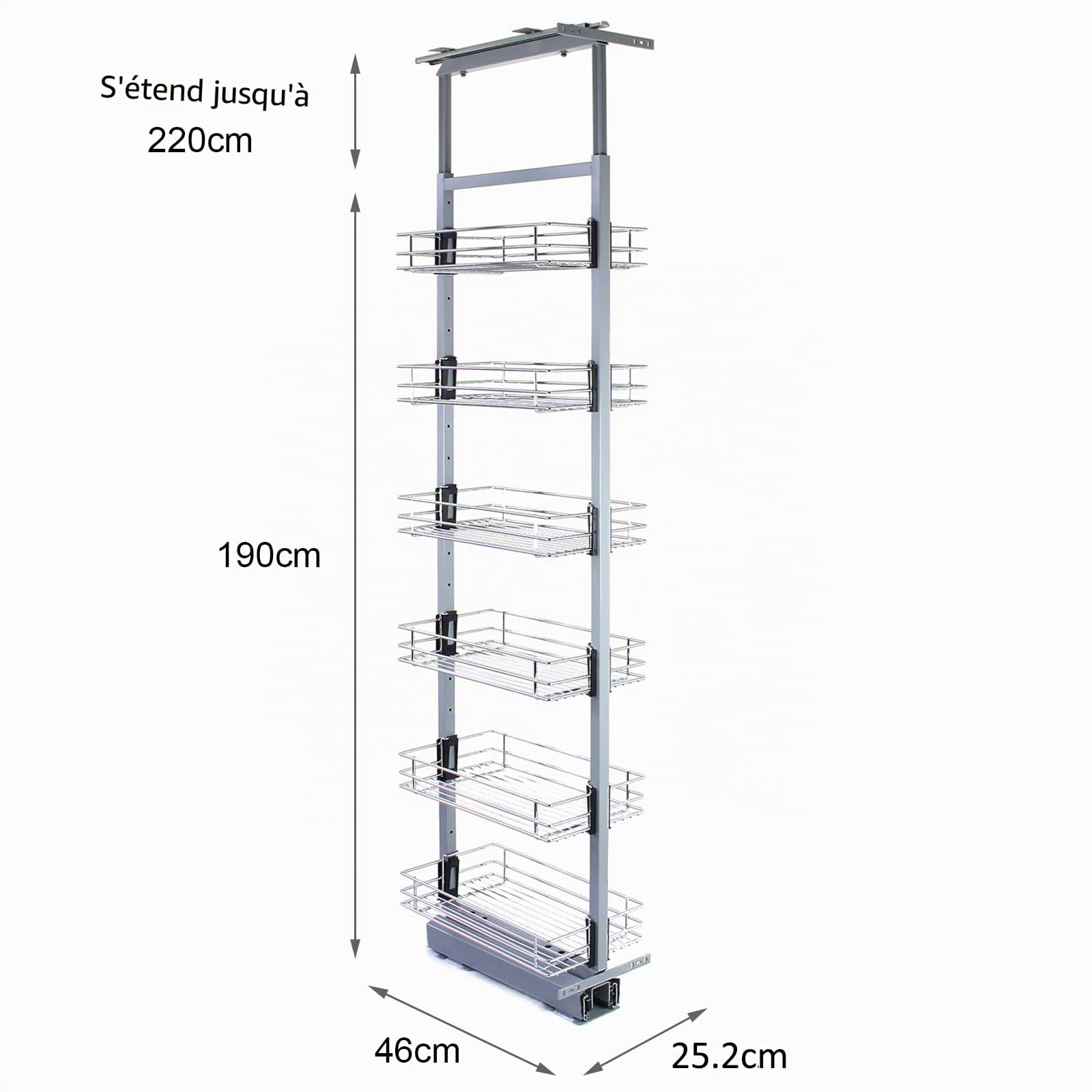 Garde-Manger Coulissant de Cuisine 190-220 cm Hauteur en Acier Inoxydable - Armoire espace restreinct - Optimalisation Rangement