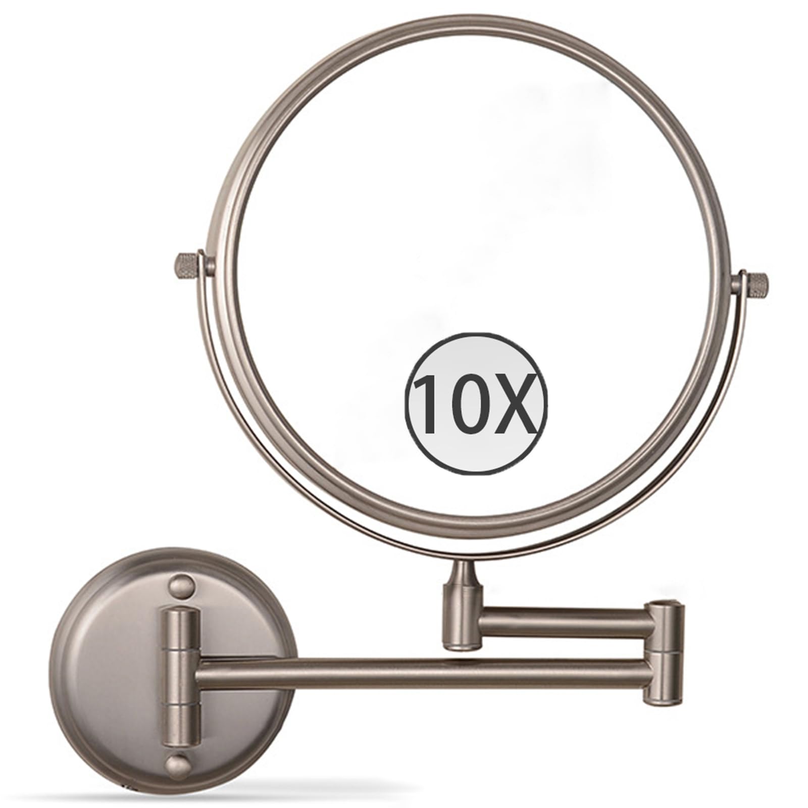 SXFSDOU 6" Wall Mounted Makeup Mirror with Magnification, Double Sided Magnifying Mirror, 360° Swivel Extendable Vanity for Bathroom,Brushed nickel,10X