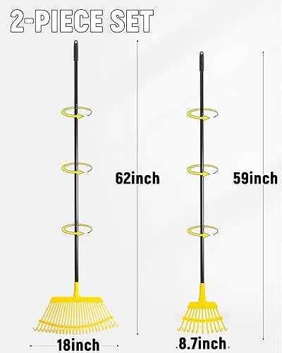 Miniatura 2 de Rastrillo de hojas de jardín, 2 unidades, rastrillo de hojas de metal de 11+25 dientes con mango ajustable, rastrillos de césped resistentes para