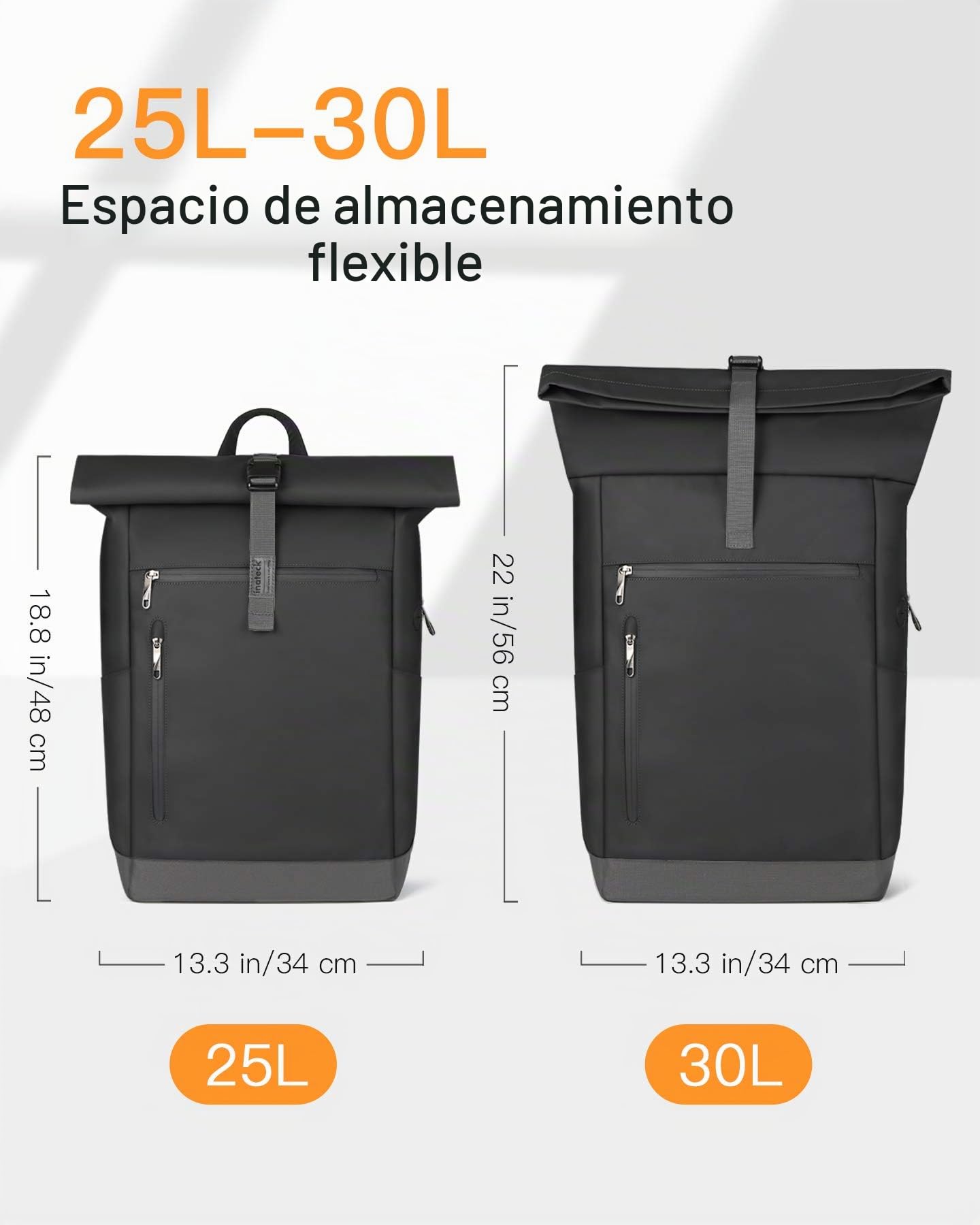 Inateck Mochila Escolar Mochila para Portátil Bicicleta Mochila Portatil 17 Pulgadas, Mochila Casual Mujer Hombre Viaje Roll Top 25L-30L, resistente a las salpicaduras, Bolso de Escolar de Moda