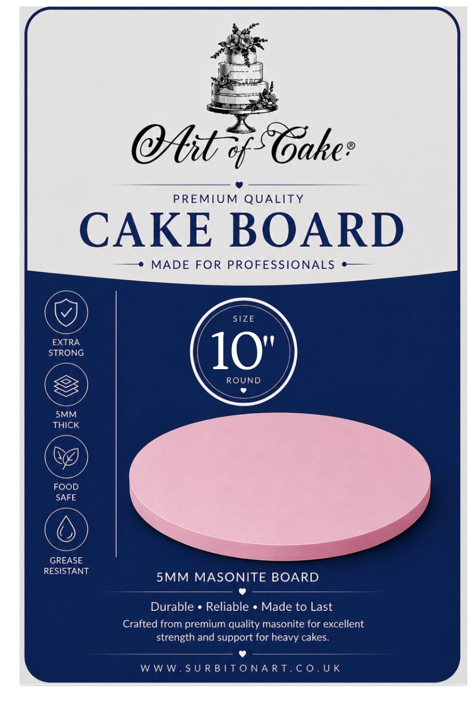 Art of cake® Masonite Cake Board (5mm) (Pink, 10") — image 1