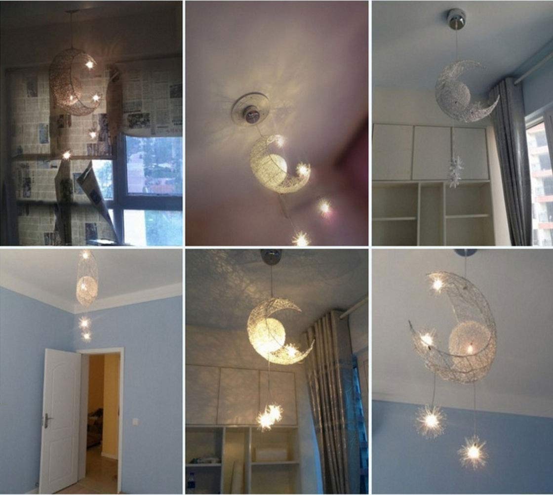 Lámpara Colgante Luna y Estrellas Lámpara de Techo LED Moderno de aluminio con 5 bombillas Luz de Techo Lámpara Ø38cm para Dormitorio de Niños