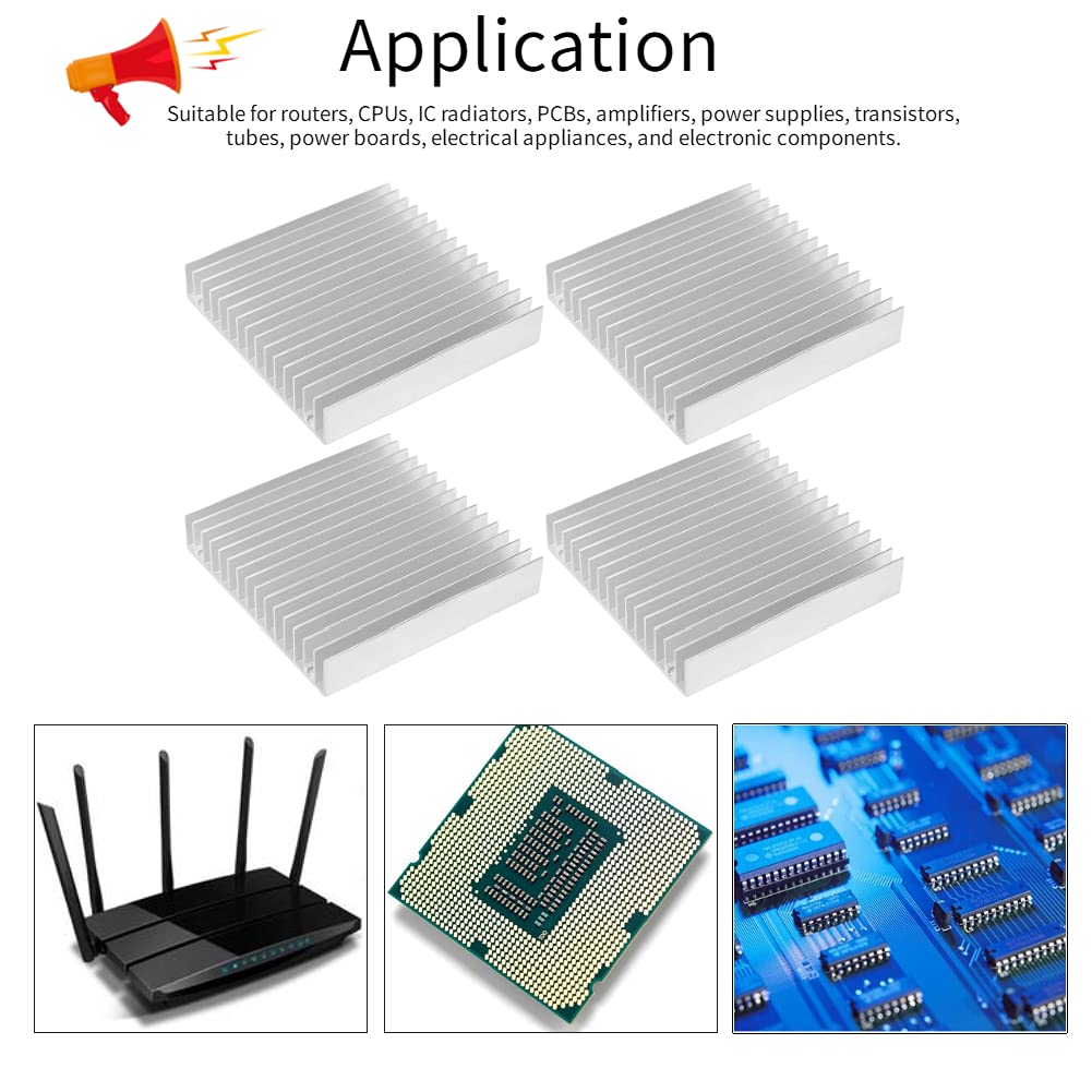 Dissipatori di calore 4 pezzi, parti di dissipazione del calore del dissipatore di calore in alluminio 100 mm * 18 mm * 100 mm, per router, CPU, radiatori IC, PCB, ecc.