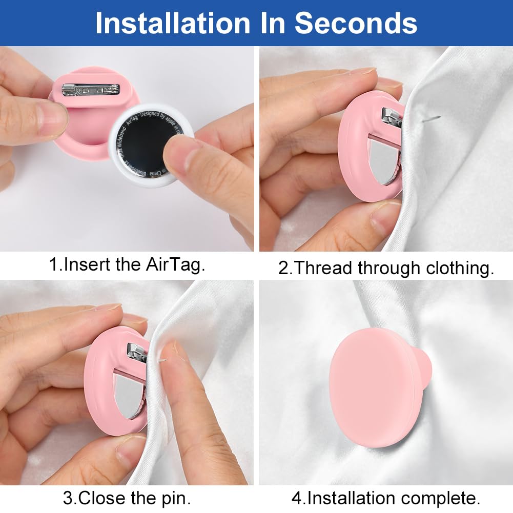 AXFEE 2PCS Hidden Air-Tag Case for Kids, Air-tag Holder with Safety Pins, Anti-Removal Sicoilne case, Compatible with Apple air-tag for Kids Adult Pets Backpack Inside Clothes, White, Pink — view 7