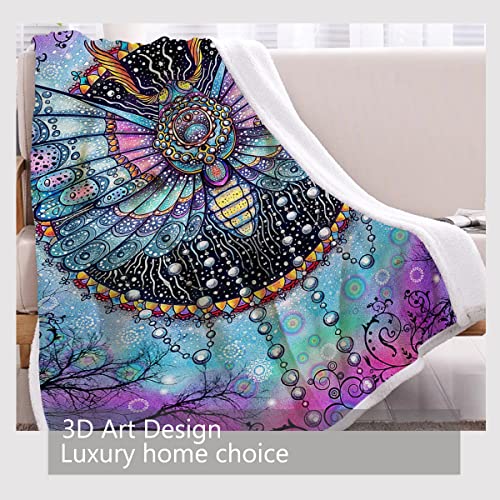 Blessliving Pearl Butterfly Throw Blanket Blue Purple Butterfly Design Sherpa Blanket Turquoise Black Fleece Throw Blanket For Couch Sofa Bed (Throw, 50 X 60 Inches) #TOP2
