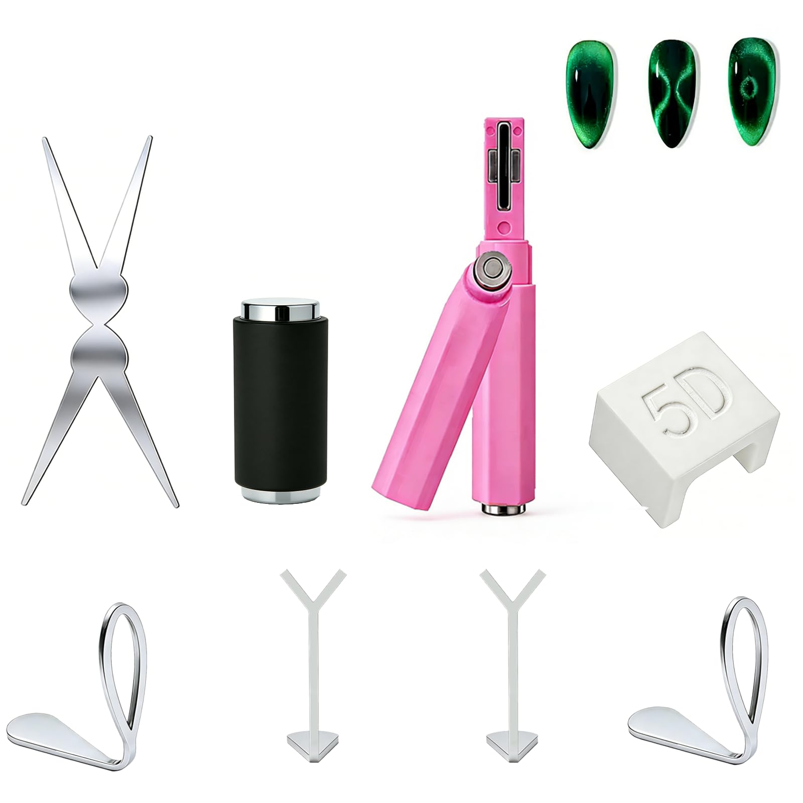 8PCS 3 in 1 Cat Eye Magnet Set, 2026 New Cat Eye Gel Nail Polish Magnet, French Tip Tool-Heart-Shaped and Hollow Tool