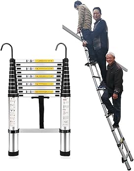 Amazon.co.jp: 伸縮はしご 脚立 フック付きアルミ伸縮はしご