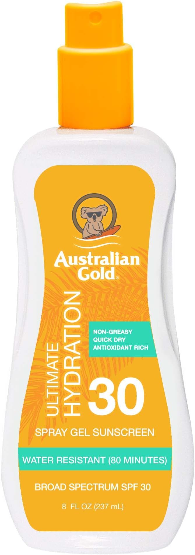 Spray Gel Sunscreen Moisturize Hydrate Skin, Broad Spectrum, Water Resistant, NonGreasyc, Oxybenzone Free, Cruelty Free, SPF 30, Coconut, 8 Ounce (A70892)