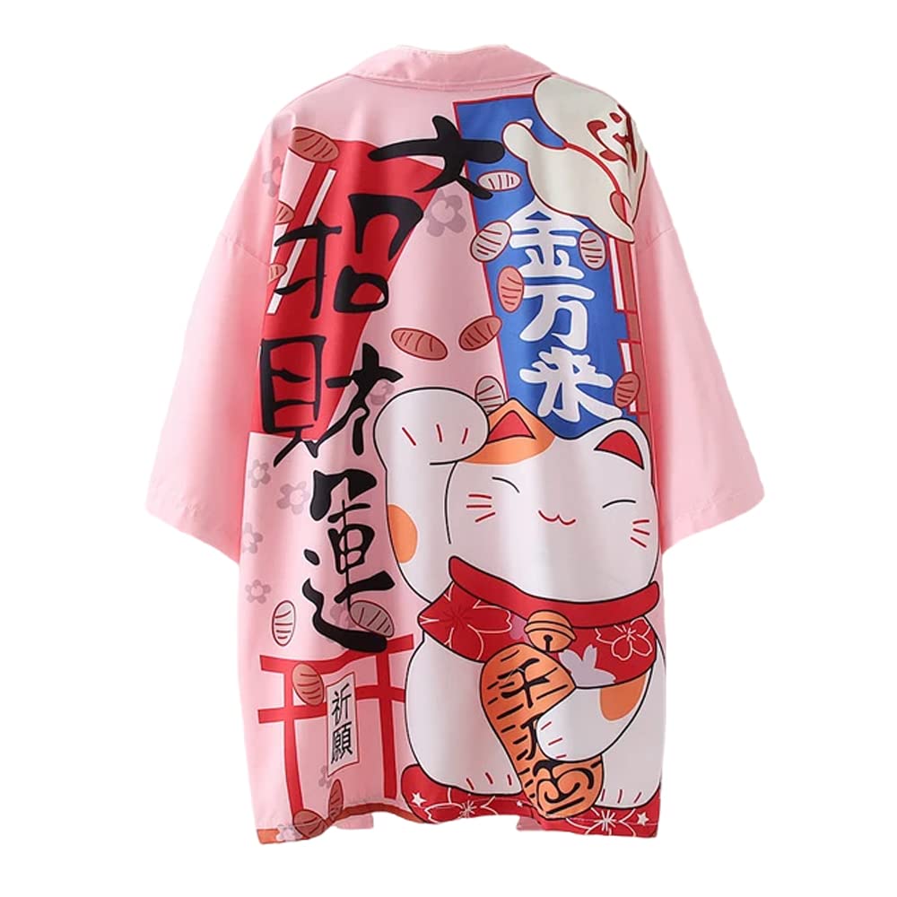 SINROYEE Cárdigan tipo kimono con estampado de chal japonés para mujer, blusa suelta de manga 3/4 de anime
