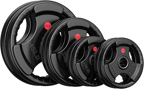 Miniatura 18 de GIKPAL Discos de peso de goma de agarre olímpico de 2 pulgadas para entrenamiento de fuerza, levantamiento de pesas en el hogar y el gimnasio, juego