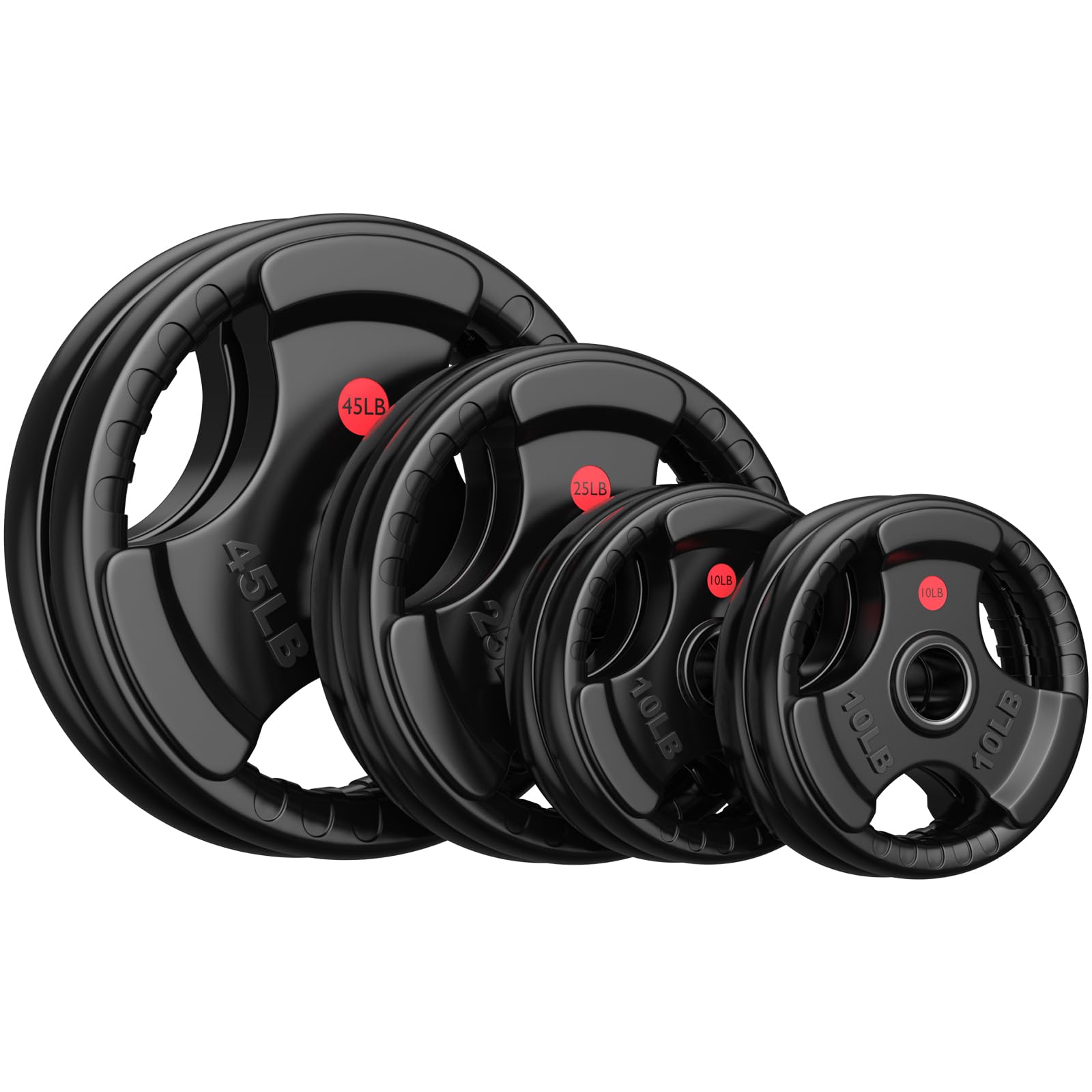 Gikpal Olympic Weight Plates, 2-Inch Three-Grip Rubber Coated Barbell Plates with Steel Hub, Cast Iron Weights for Strength Training & Home Gym, Pair