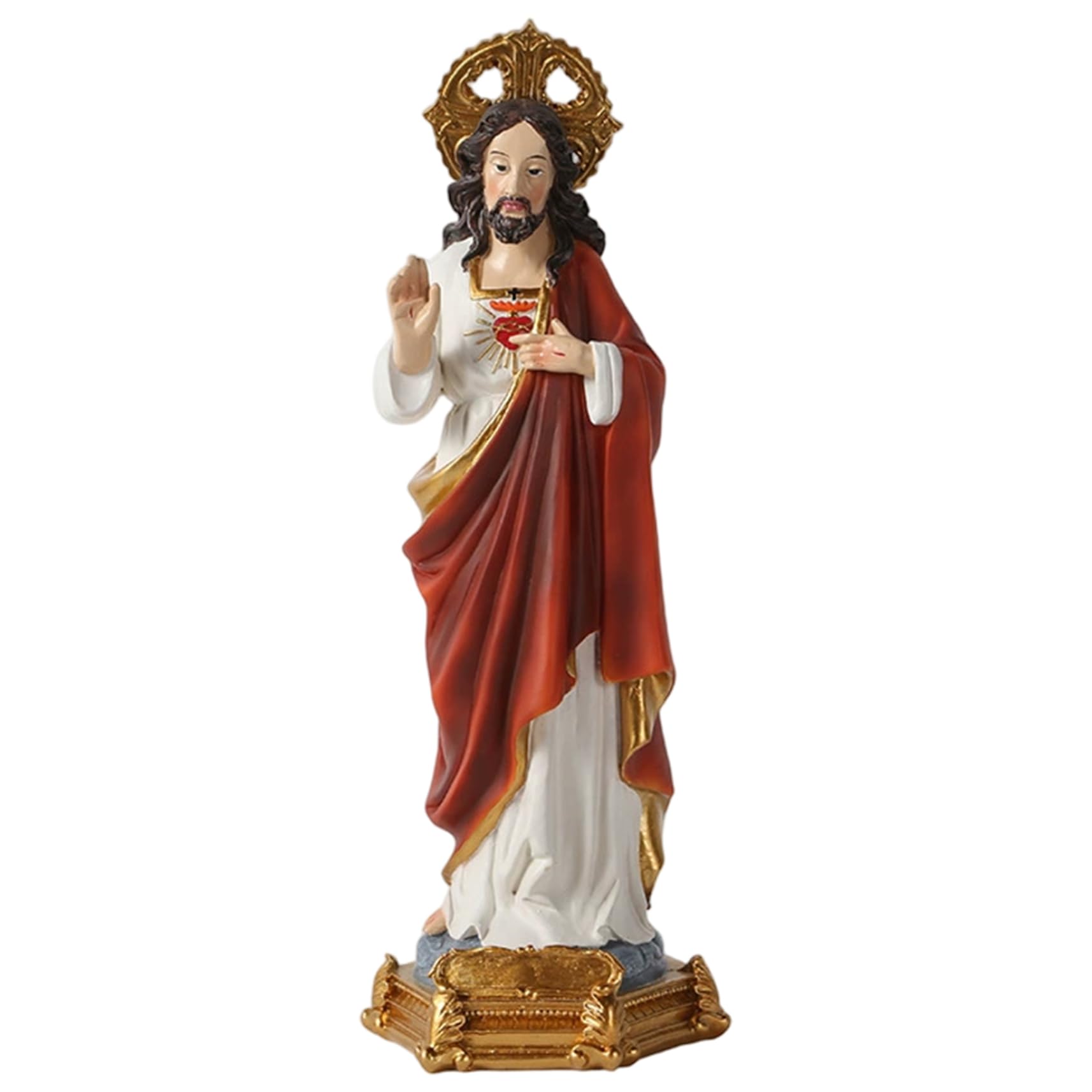 Statue du Sacré-Cœur de Jésus de 9 pouces en résine de style Renaissance pour intérieur