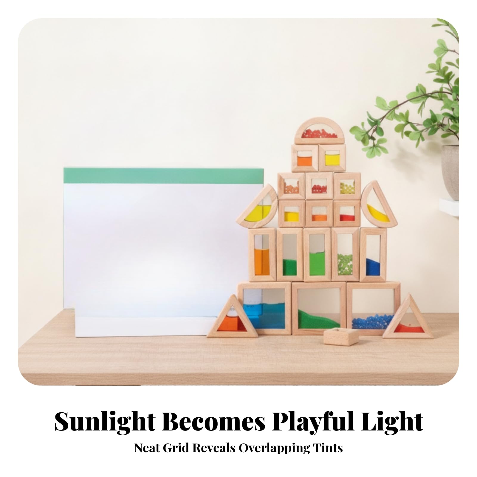 22 Stück Regenbogen-Bausteine Sensorisch, bausteine mit transparenten Fenstern, Taktile, für Zimmer