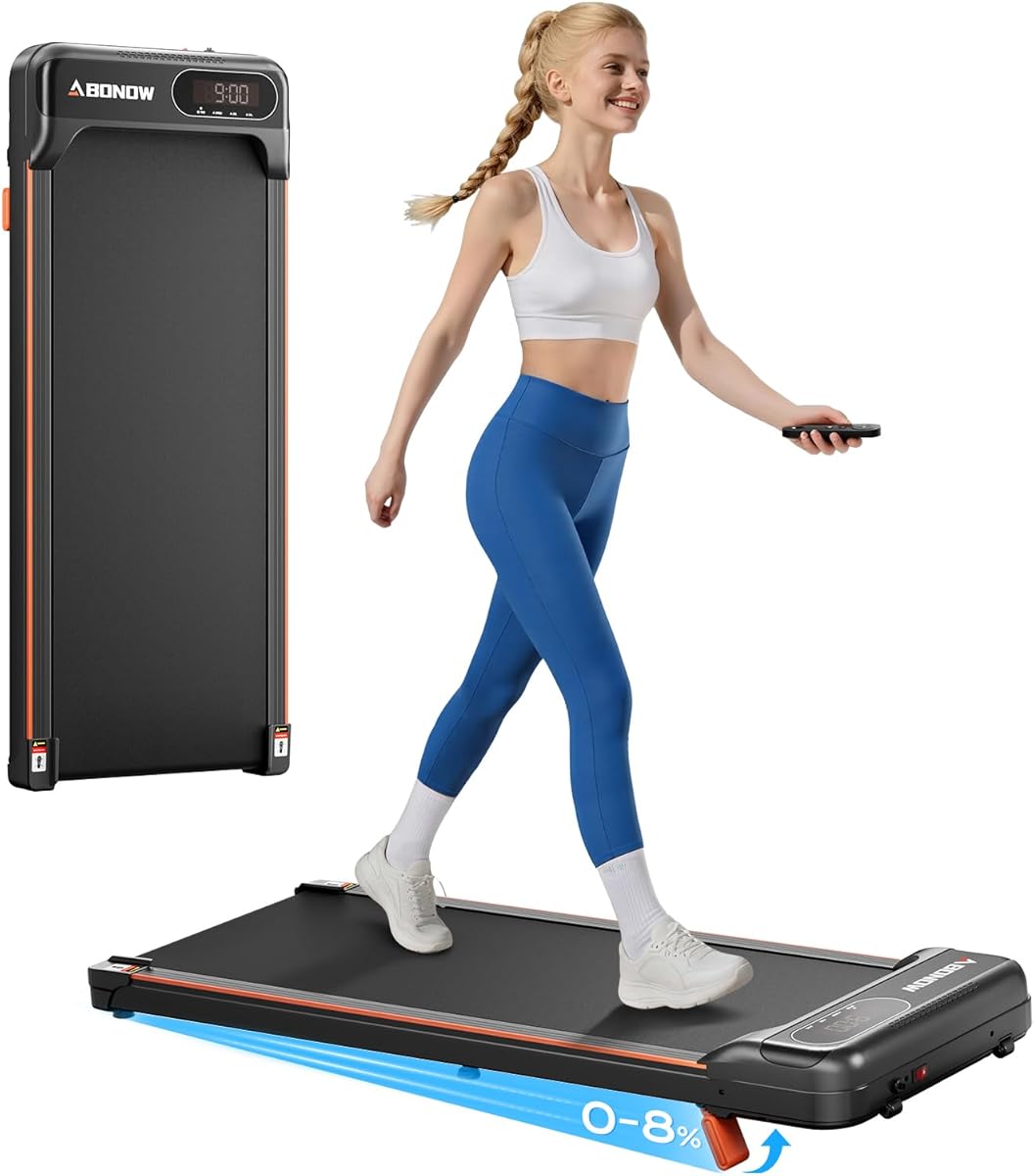 Tapis de Marche avec Inclinaison, 1-6 km/h, 8%, Tapis Roulant Portable à Placer sous Un Bureau, Appareil de Fitness pour la Maison ou Le Bureau, Machine de Marche silencieuse