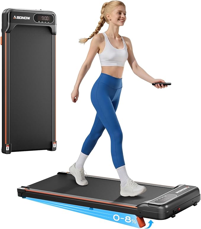 Walking Pad with Incline, 1-6 Km/H 8% Portable Under Desk Walking Treadmill, Exercise Equipment For Home Office Use, Quiet Running Machine