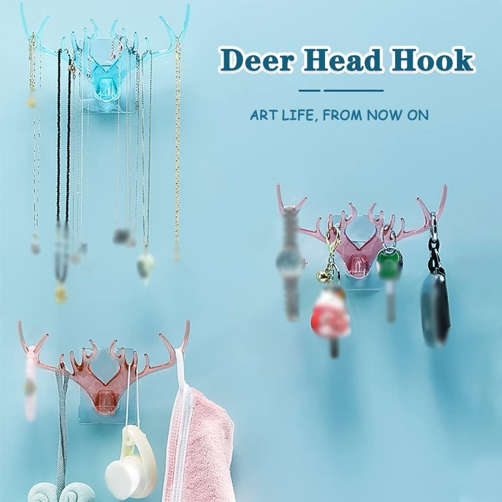 Wall Hook，Door Hook, Wall Hooks Wall Hooks for Hanging White Solid Color Deer Head Sticky Hook, European Style Wall Decoration, Ladies Jewelry Storage Rack, Multipurpose Utility Hook(White)
