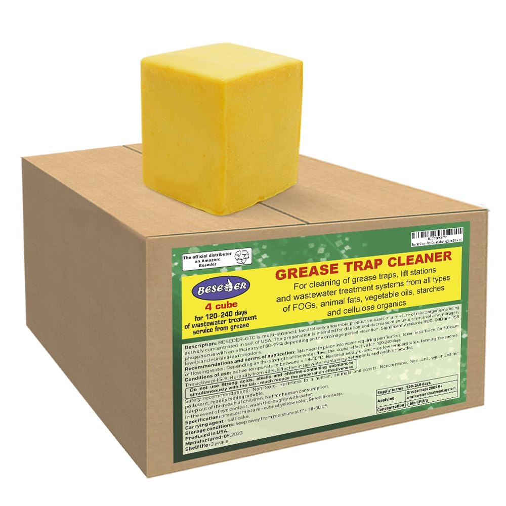 Beseder 4 large Grease Trap Cleaner Cubes for grease digestion, and grease treatment in Grease Trap Interceptor For use in large grease traps in restaurants, food enterprises, lift stations.