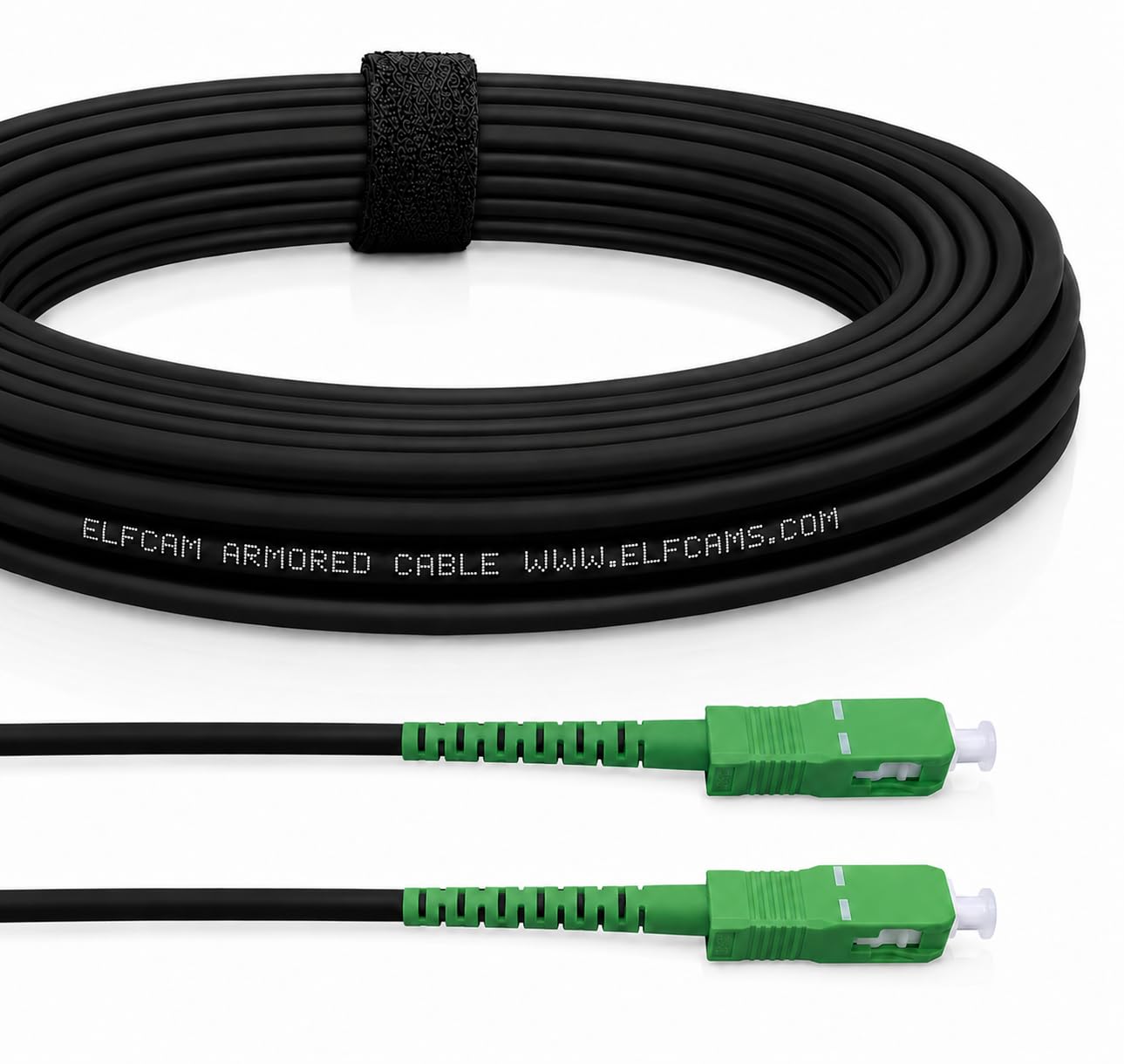 Elfcam® - Stalowy kabel światłowodowy, odpowiedni do instalacji na zewnątrz i wewnątrz, kompatybilny z Orange SFR Bouygues, SC/APC do SC/APC jednomodowy czarny, 50M