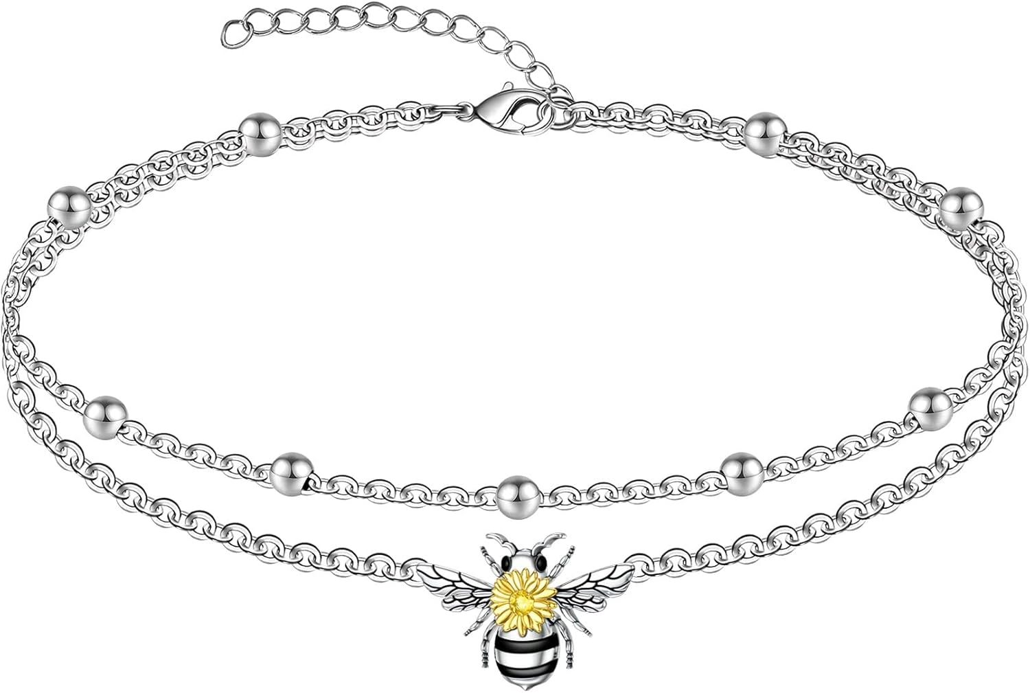 PELOVNY Bee Bracelet 925 Sterling Silver Sunflower Bracelet & Anklet Bee Jewelry Christmas Birthday Graduation Gifts for Women Mom Grandma Wife Her