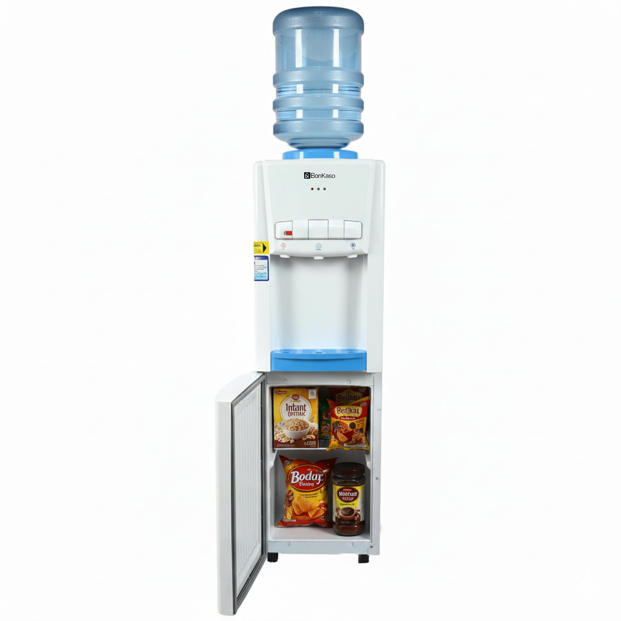 BonKaso Top Loading Hot, Cold & Normal Water Dispenser | 20L Storage Cabinet | Food-Grade ABS Body, Stainless Steel Tank, LED Indicator, Child Lock, Removable Drip Tray | 1 Year Warranty | White/Blue