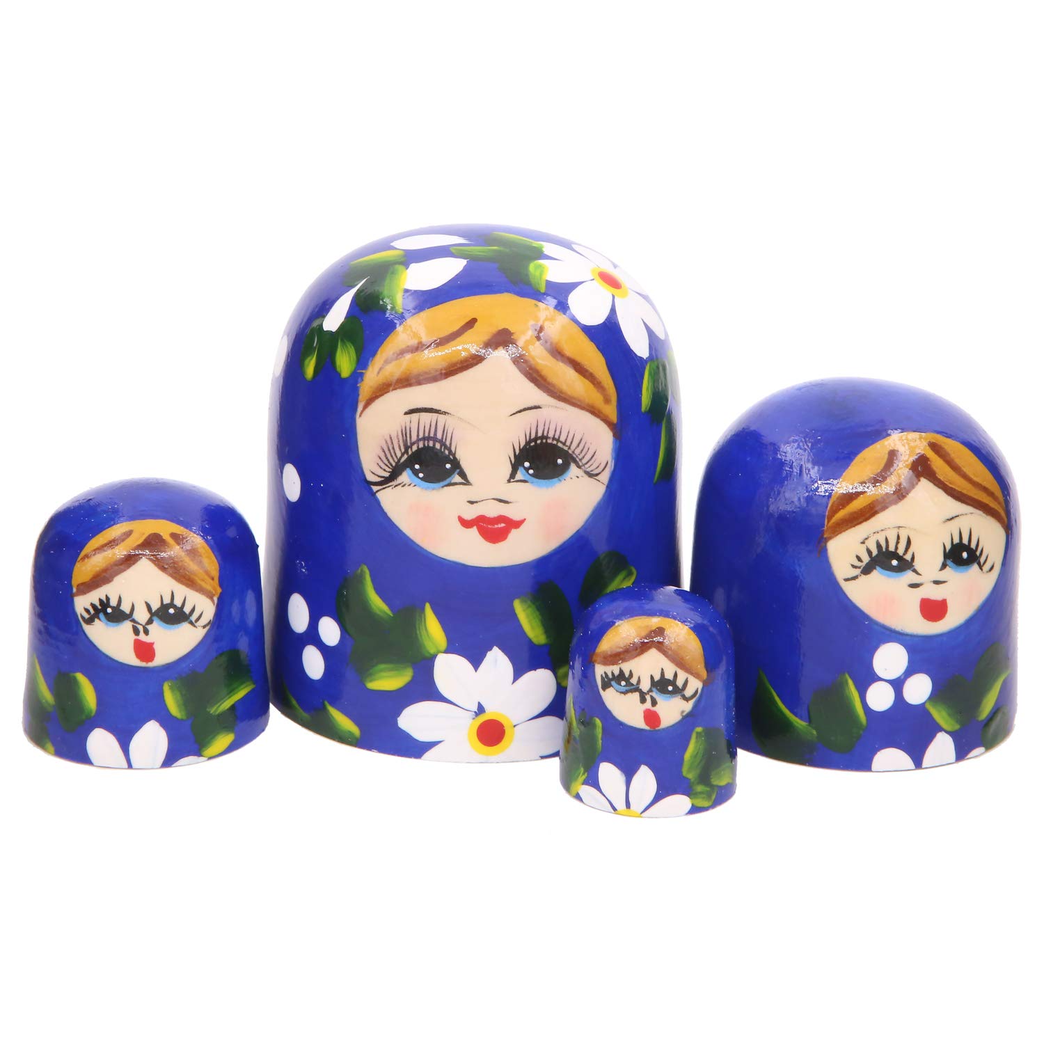 Winterworm Set di 5 Capelli biondi Blu Ragazza impilabile in Legno Giocattolo Bambino Babushka Matryoshka Bambola di nidificazione Russa per Bambini Giocattolo Compleanno
