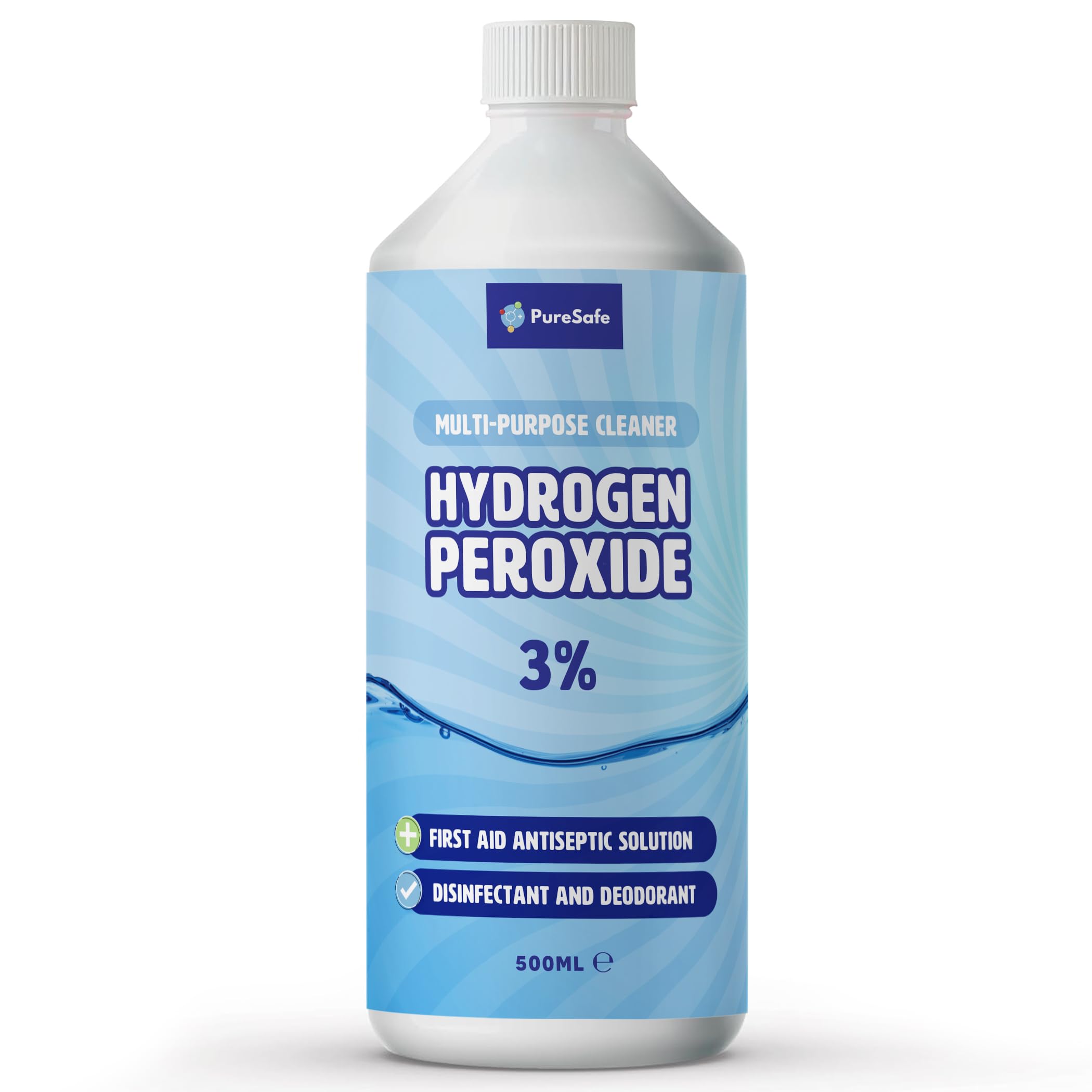 Pure Safe Hydrogen Peroxide 3% Solution 500ml – Multi-Purpose Household Cleaner, Surface Disinfectant, Mould and Mildew Remover, Stain Fighter, Grout Whitener, Kitchen and Bathroom Sanitiser