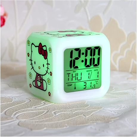 Hello Kitty Alarm Clock with Soothing Glow LED Lights and Thermometer