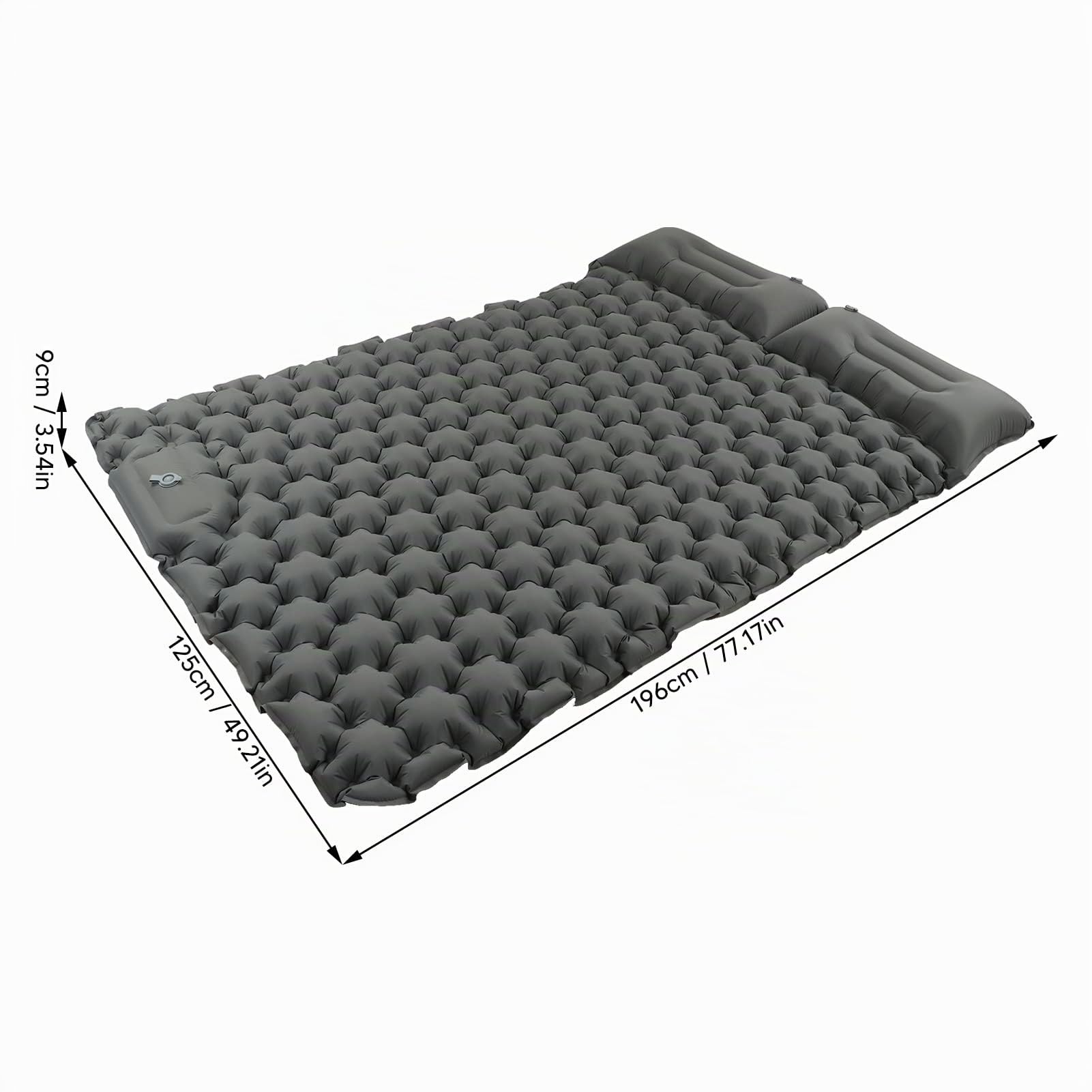 BuyWeek Matelas de Camping Autogonflant, 196 x 125 x 9 cm Matelas de Gonflable 2 Personnes Imperméable avec Pompe à Pied et Oreiller pour Randonnée, Plage, Voyage et Tente