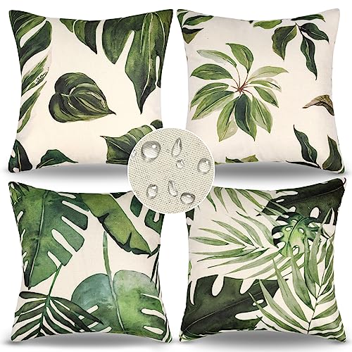 Taie Oreiller D'Exterieur Housse de Coussin 40 X 40 Impermeable Housse Coussin Été Décoratif Lot de 4 Moderne Lin Housses de Coussin Pour Salon Jardin Patio...