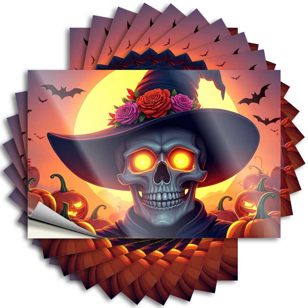 Fzfn Colour Bumper Farm Custom Stickers, Tumbler Waterproof Spooky Skeleton With Rose Hat For Hydro Flask | Girly Vinyl Decals For Outdoor Holiday Gift(8X12cm)