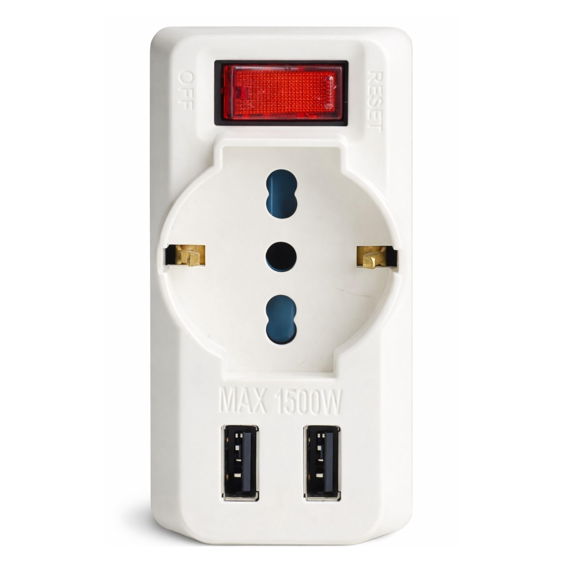 Adattatore Multiprese 5 In 1, 2 Porte USB + 2 Prese Bipasso 10A/16A + 1 Presa Schuko Universale, Interruttore, Spina Piccola 10A a 90° Salvaspazio (4 Pezzi, 2 Porte USB A)